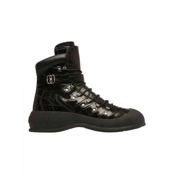 NEW BALLY men's clyff crocodile embossed leather boots in black